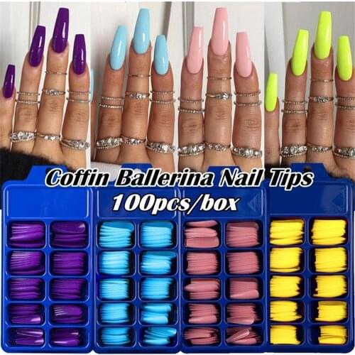 100Pcs/Set Full Cover Matte False Nail Tips Nail Art Manicure Matte Tips Ballerina Candy color False Fake Nails Extension