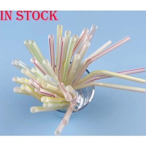 100Pcs Plastic Drinking Straws Disposable Flexible Multicolor Stripes Bendable Elbow Birthday Celebration Party Supplies DIY