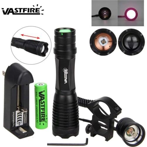 5W 940nm IR LED Flashlight Zoomable lnfrared Radiation Light Hunting Torch for Night Vision Device+20mm Rail Scope Mount+18650