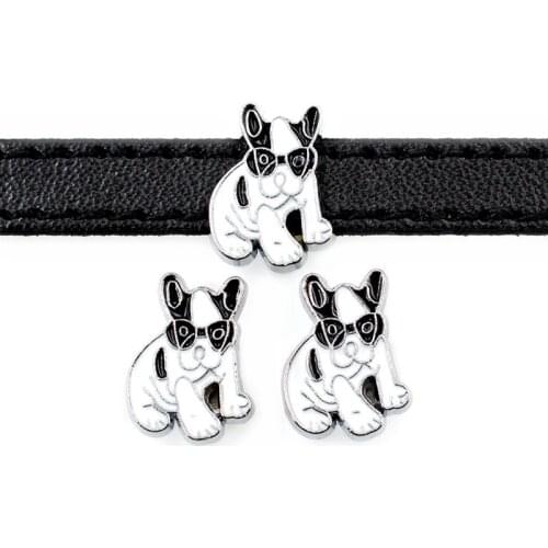 50PCS 8mm White Cute Dog Slide Charms Slide Beads DIY 8mm Hole Bracelets Wristbands,Belt Straps Pet Name Collar DIY Accessories