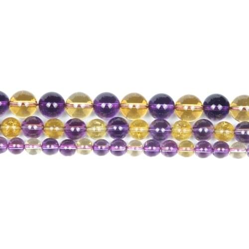 6-10mm Natural Stone Beads Round Smooth Loose Ametrines Stone Beads For Jewelry Making DIY Charm Bracelet Necklace Handmade