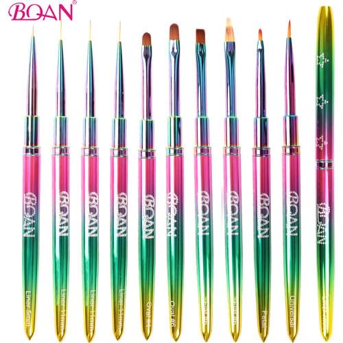 BQAN 10 Pcs Nail Art Acrylic UV Gel Brush Metal Handle Extension Builder Lines Liner Drawing Painting Pen Gel UV Polish Tools
