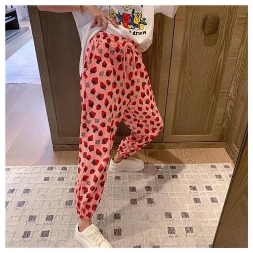 Sweat Pants Women Strawberry Casual Pants 2021 New Mens and Womens Loose Slimming Thin Trousers Ankle-Tied Pants Joggers Women