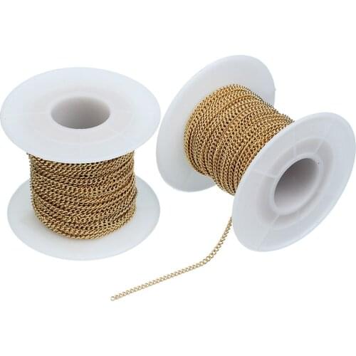 SAUVOO 10 Yard Gold Color Twisted Oval Chain Soldered Link Stainless Steel Chains Size 1.5 2 2.2mm Handmade DIY Jewelry Chain