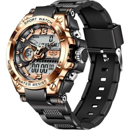 2021LIGE New Sport Men Quartz Digital Watch Creative Diving Watches Men Waterproof Alarm Watch Dual Display Clock erkek saat+Box