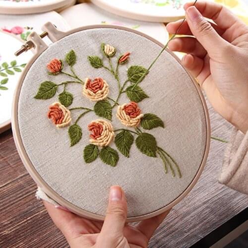 Flower Pattern 3D DIY Embroidery Kit with Hoop Needlework Cross Stitch Handmade Crafts Sewing Art Wall Painting Home Decor