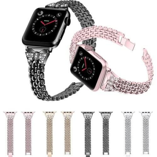 For Apple Watch Band 44mm 40mm 42mm 38mm Women Watch Accessories Bling Diamond Stainless Steel Bracelet for iWatch 6 5 4 3 2 1