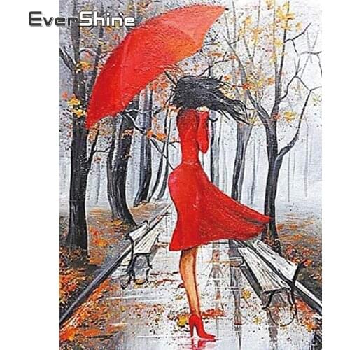 EverShine 5D Diamond Painting Full Square Woman Picture Rhinestone Diamond Embroidery Portrait Cross Stitch Umbrella Wall Decor