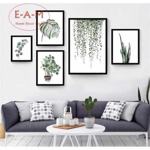 E-A-M Green Leaves Nordic Canvas Art Print Painting Poster Wall Pictures For Living Room Home Decorative Bedroom Decor No Frame