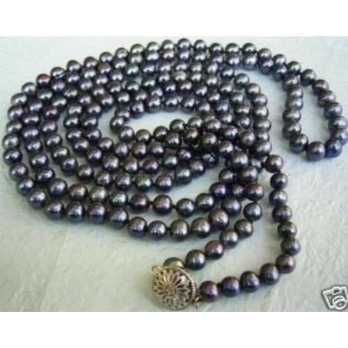 Exquisite 6-7mm Freshwater black Cultured freshwater pearl necklace 50"
