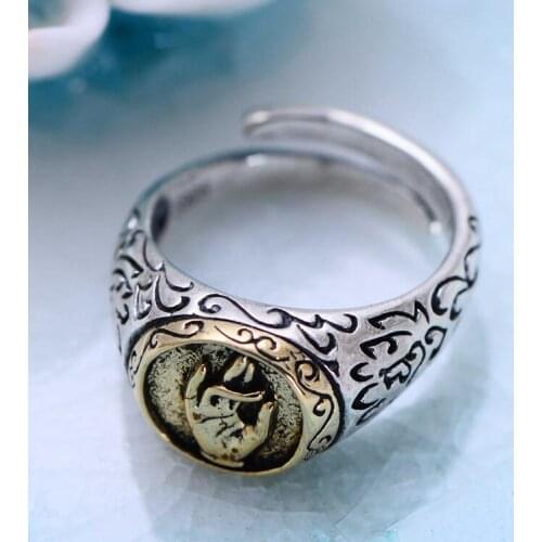 925 Sterling Silver Buddhist blessing ring opening refers to Nianhua fashion personality jewelry jewelry free shipping