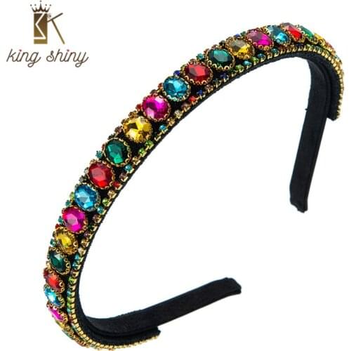 King Shiny Elegant Multi Color Crystal Beaded Headband Luxury Full Sparkly Rhinestone Hairband Girls Party Jewelry Tiara Bezels