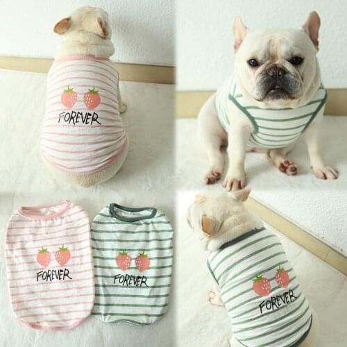 Summer New Bulldog Clothes Strawberry Striped Vest French Bulldog Vest Pug Dog Clothing Corgi Shiba Inu Pet Costume Dog Apparel
