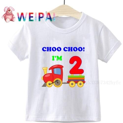 Boy Train 1-9 Birthday Number Print T Shirt Children CHOO CHOO I'M 2 T-shirts Boy&Girl Funny Gift Tshirt Present Family Outfit