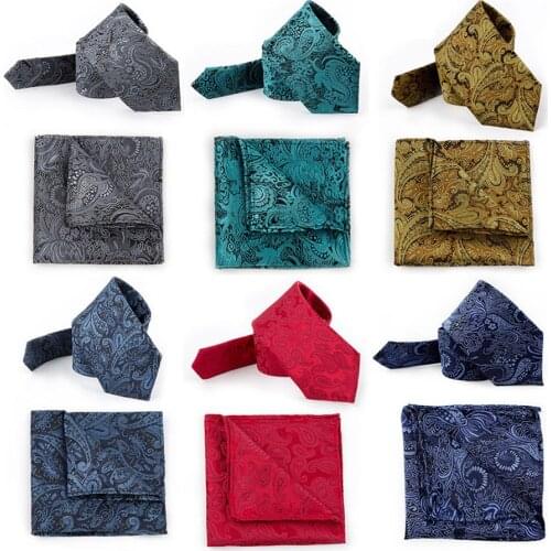 Ricnais Fashion Polyester Slim Print 7cm Tie Set For Men Necktie and Pocket Square Set for Wedding Business Party Formal Gift