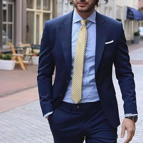 VEIAI Navy Blue Suit Men Slim Fit Smart Business Men Suits Casual Street Suits Ternos Groom Wedding Suits For Men 2 Piece Jacket