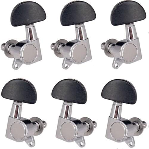 A set 6 Pcs Black Big Semicircle Button Sealed-gear Tuning Pegs Tuners sliver Machine Heads for Electric Acoustic Guitar parts