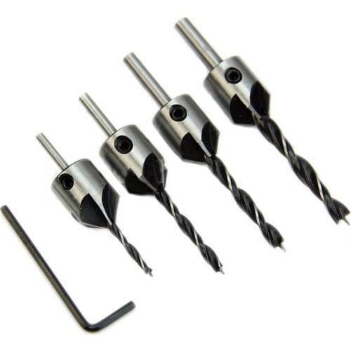 4pcs Meterk HSS Countersink Wood Drill Steel Countersink Drill Set Reamer Set For Woodworking Chamfer 5 Flute 3mm-6mm