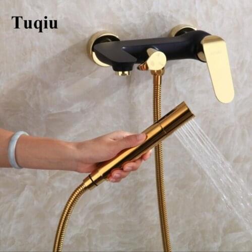 Wall Mounted Bathroom Black and Gold Bath & Shower Faucet hand held Shower Faucet Sets Bathtub Faucet Set