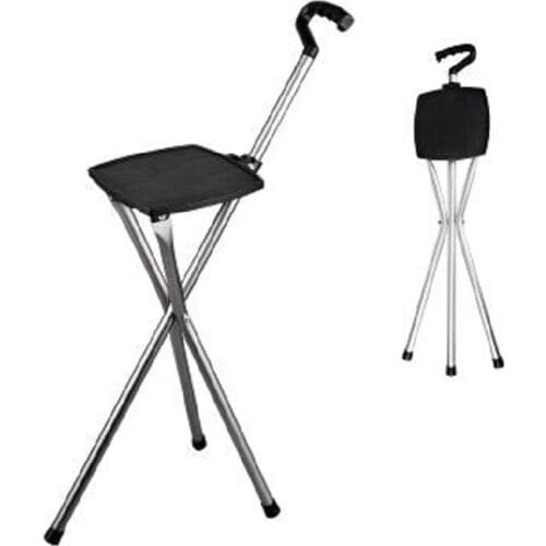 2019 Newest Safety Old Man Dual use crutch chair Non-slip ultra-light multi-function folding cane hiking accessories