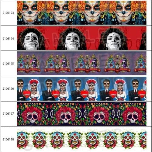 New 10yadrs Skull Head Flowers Pattern Printed Grosgrain / Satin Ribbons