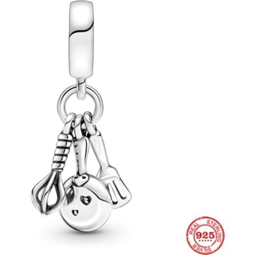 New Original Silver Color Cook Spoon Pot Pendant Beads Fit European Pandora Charms Bracelet Bangles Jewelry Diy Accessories P682