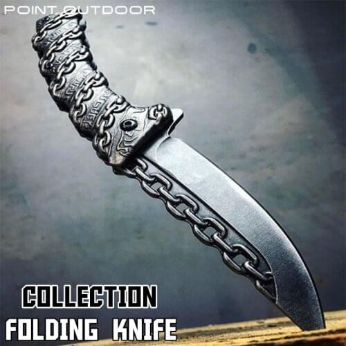 Personalized 3D Chain Carved Collection All Steel Folding Knife Jungle Army Tactical Combat Pocket Hunting Survival Knives Gift