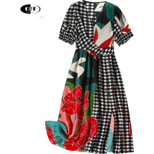 Summer Plus Size Midi Dress Traf V-neck Floral Elegant Fashion Womens Clothes Beach Chic Party A-line Female Dresses Vestidos