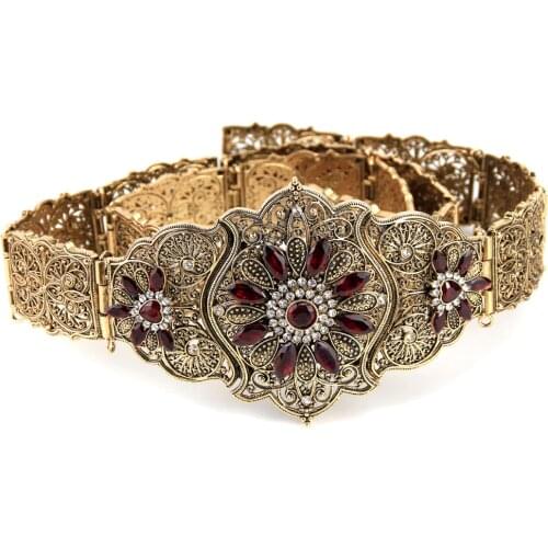 Sunspicems Elegant Caucasus Belt Metal Link Chain for Women Dress Retro Gold Color Algerian Ethnic Wedding Jewelry Caftan Belt