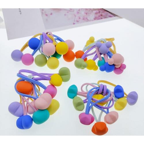 10PCS CNew Fashion Girls Children Cute Acrylic Beads Ball Elastic Hair Bands Candy Colors Kids Stretch Hair Ties Lovely Rope Ban