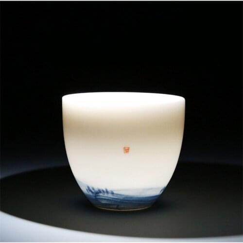 Hand-painted teacup Dehua white porcelain Kungfu tea set small master teacup household handmade ceramic personality cup