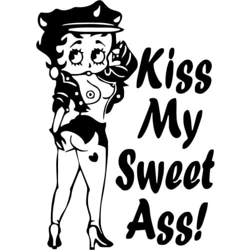Sexy Doll KISS MY SWEET ASS Sticker High Quality Car Window Decoration Personality Pvc Waterproof Decal Black/white, 18cm*13cm