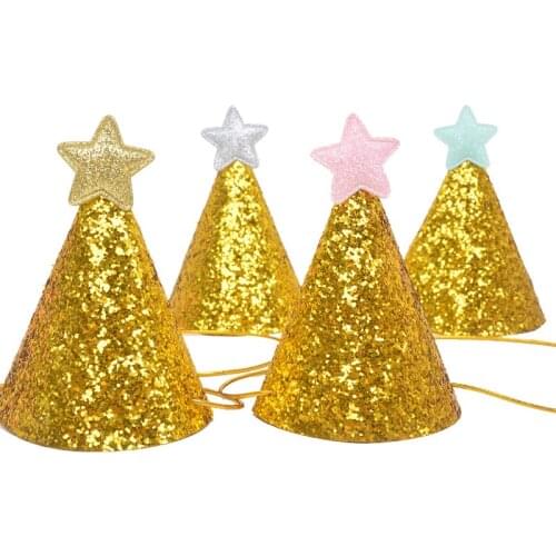 Party hat shiny golden party hat mini star birthday hat bright gold powder party children birthday hat wholesale