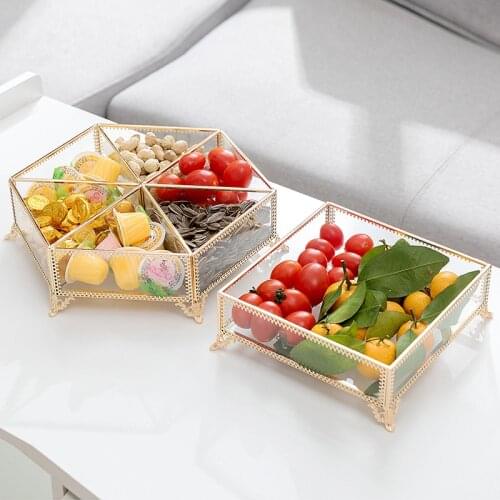 Glass Dried Fruit Tray Household High-foot Divided Grid Snack Tray Living Room Nut Candy Fruit Storage Home Decoration Ornaments