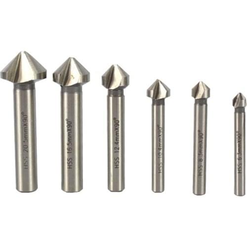 6pcs 6.3-20.5mm 3 flute bevel drill set 90 degree hss bevel cutter drill countersink bit