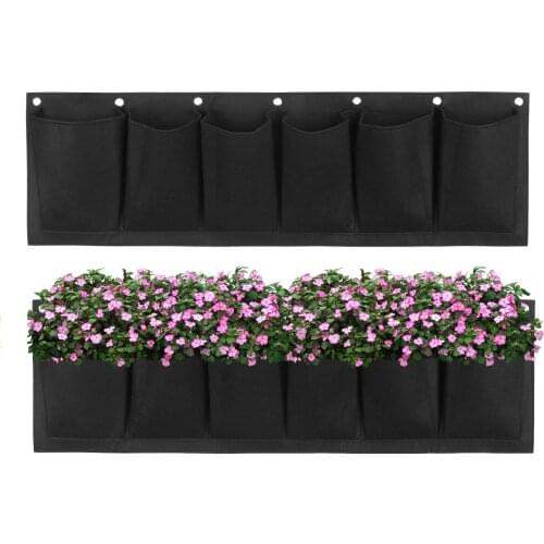 6 Pocket 30cm 100cm Pocket Vertical Garden Plant Grow Wall Bags Planter Flower Fabric Pot Indoor Hanging Black Home Planting G2