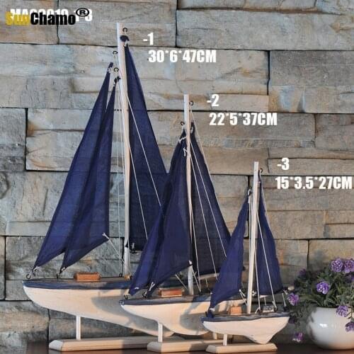 Vintage Wooden Fishing Boat Sailing Ship Model Crafts Gift Mediterranean Home Decoration Accessories Marine Decor Ornaments