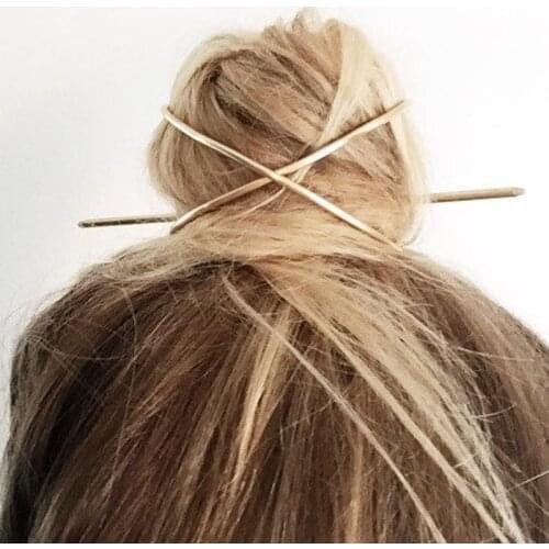 Fashion Hair Stick Boho Geometric Hair Accessories Gold Filled X Shaped Bun Holder Cage Hair Pins for Women Hairwear Jewelry