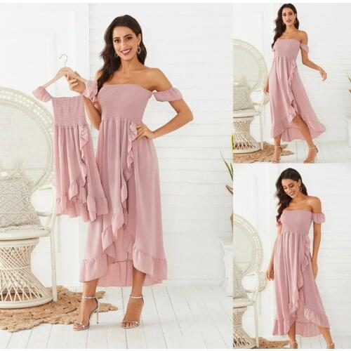 2021 Women Fashion Off Shoulder Slash Nech Ruffles Irregular Elastic Holiday Beach Dress Parent-child Halter Summer Dresses