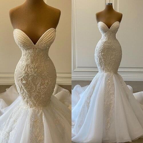 2021 Luxury Mermaid Wedding Dresses Sweetheart Lace Beaded Appliques Country Wedding Gowns Custom Made Vestidos De Novia