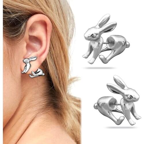 3D Rabbit Earrings Ear Studs March Hare Easter Bunny Fairytale Wonderland Brincos Steampunk Jewelry Korean Cute Earrings