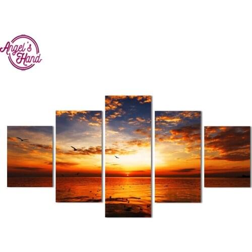 5 pcs,Full,Diamond Embroidery Sunset seaside scenic 5D,Diamond Painting,Cross Stitch,3D,Diamond Mosaic,diamond pattern