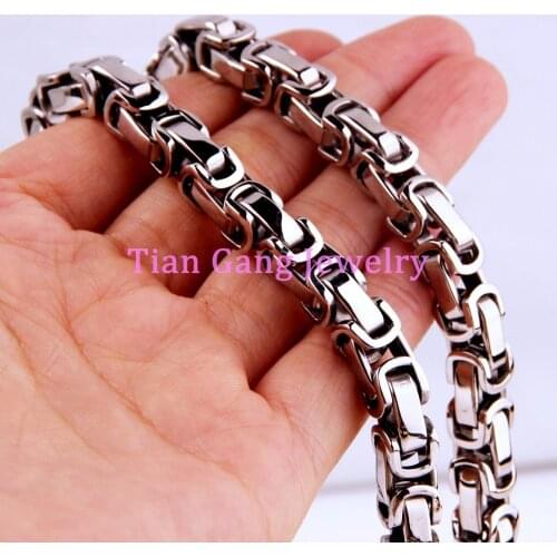 7"-40" Cool 8MM 316L Stainless Steel Silver Color Byzantine Sigle Link Chain Cowboy Mens Necklace or Bracelet Bangle