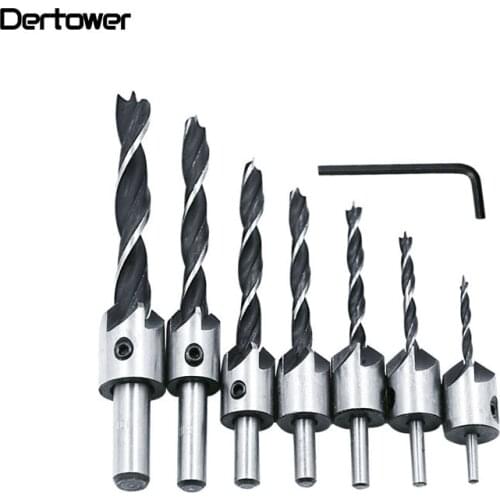 7pcs 5 Flute Countersink Drills Bit HSS Drill Bits Reamer Set For Woodworking Chamfer 3-10mm