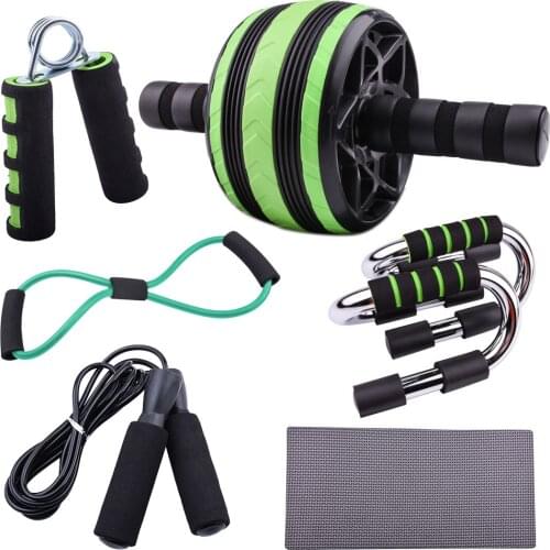 Ab Roller Wheel Abdominal Exercise with Knee Pad Speed Jump Rope Push Up Bars Set for Office Workout Home Gym Stimulator