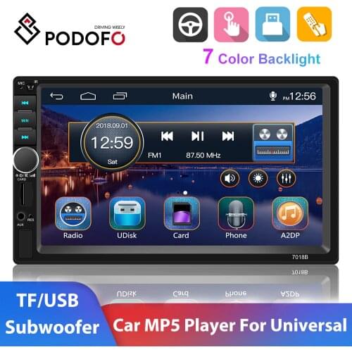 Podofo 2 din Car Radio 7" Touch Screen Bluetooth Car Player 2DIN FM AUX USB Car Audio Support Rear View Camera For Universal