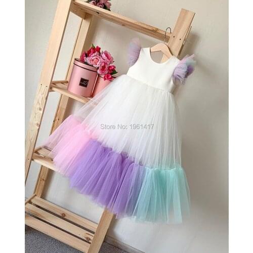 Girls Princess Ball Gowns Rainbow Bottom Ball Gowns Color Baby Girl Wedding Dress Childrens Party Dress