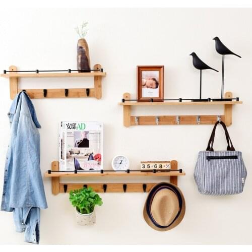 Bamboo wall storage clothes hook kitchen and bathroom multifunctional wall hanging storage rack bedroom solid wood coat rack