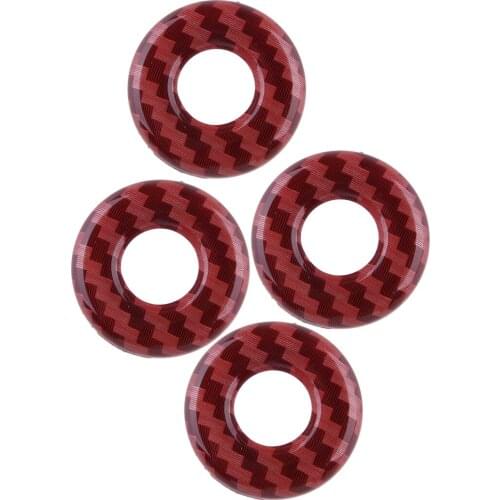 DWCX Car Red Carbon Fiber Texture Door Lock Pin Decor Trim Cover Ring Decal fit for Dodge Charger 2015 2016 2017 2018 2019