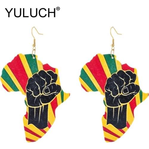 YULUCH Personality African Style Long Earrings Fashion Jewelry 2019 Ethnic Natural Wooden Printed Printing Map Pendant Earrings